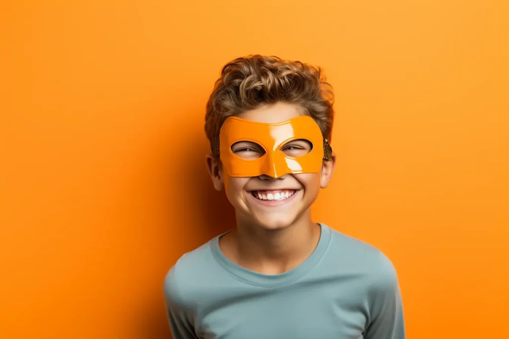 Jeune garçon portant un masque de super héro